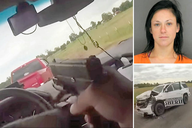 Uma americana, fugindo de carro roubado, intencionalmente atropela os carros dos policiais