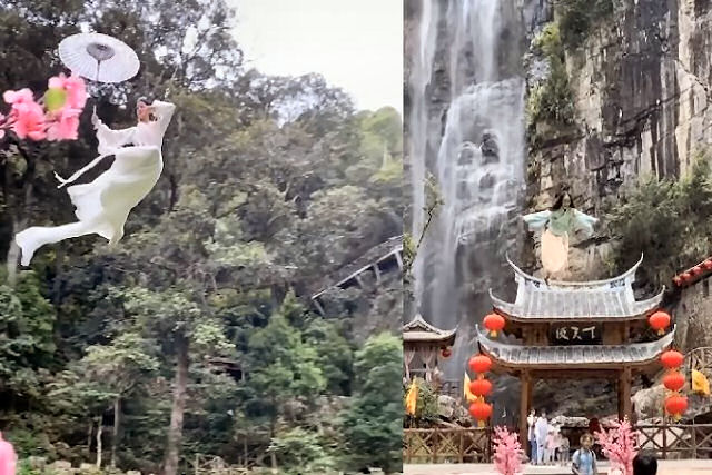 Agora os turistas podem voar com movimentos de Kung Fu em atração turística na China