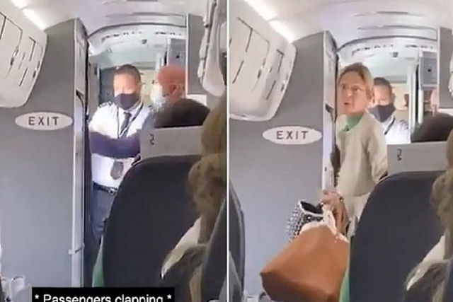 Passageiros aplaudem quando mulher anti-máscaras é retirada de um avião