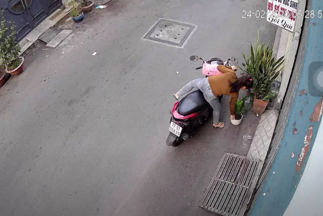 A reação instantânea do carma a uma vietnamita roubando uma planta na rua
