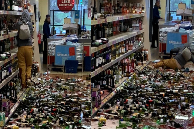 Britânica enlouquece em um supermercado e quebra centenas de garrafas de bebidas alcoólicas