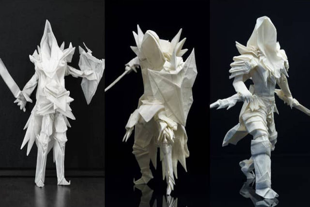 É difícil crer que este origami samurai foi dobrado de uma única folha
