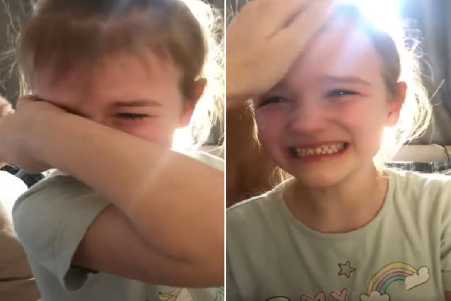 Garotinha de 6 anos chora de alegria após a mãe dizer que angariou dinheiro para a sua prótese de braço