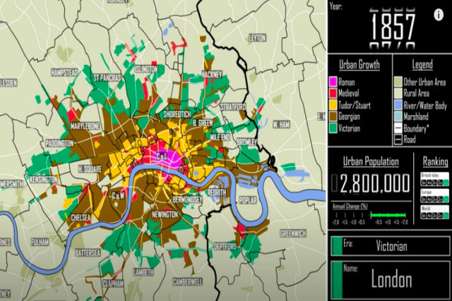 Como Londres cresceu desde os romanos até hoje, em um curioso mapa animado