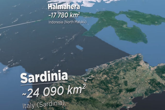 Esta perspectiva dos tamanhos das ilhas da Terra é fantástica