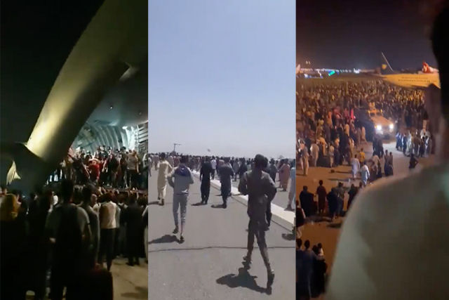 Pânico e caos no aeroporto de Kabul: afegãos desesperados tentam fugir do país