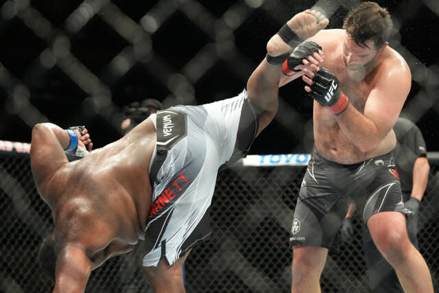 Peso pesado da UFC nocauteia oponente com chute giratório
