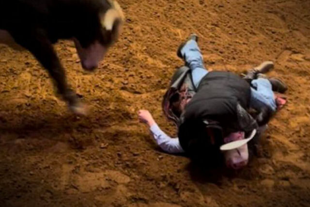 Pai pulou na arena para proteger filho de um touro de rodeio furioso