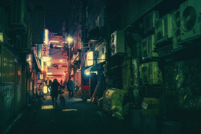 As fotos cinematográficas de Tóquio à noite