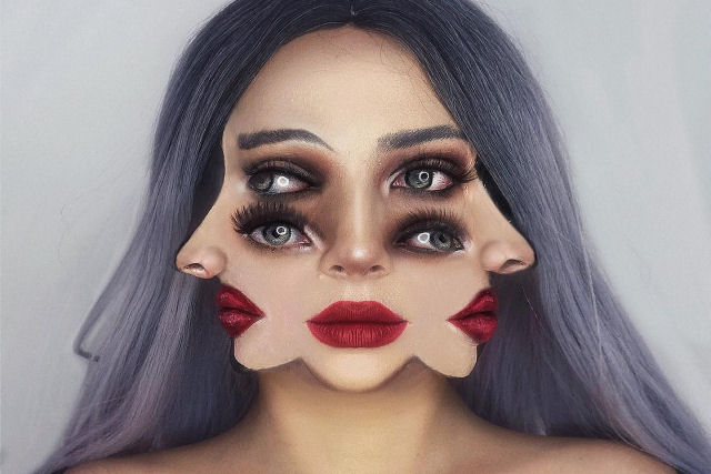 Artista usa seu próprio rosto como tela para ilusões surrealistas