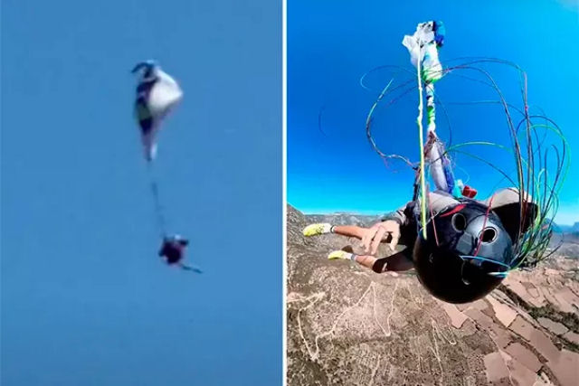 Saltador de paraglider engana a morte por pouco