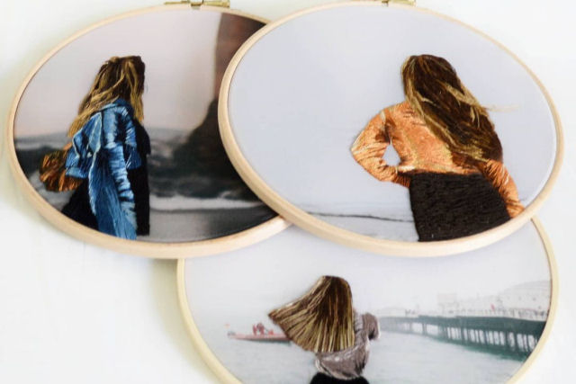 Artista do bordado reinventa sua arte de aro costurando fotografias de tecido