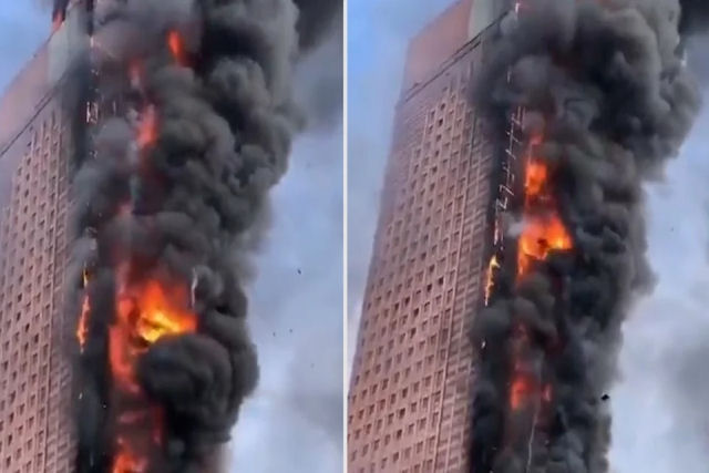 Arranha-céu na China queima completamente em pouco tempo