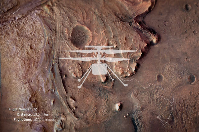 NASA mostra a trajetria de voo de 16 quilmetros do Ingenuity ao redor de Marte