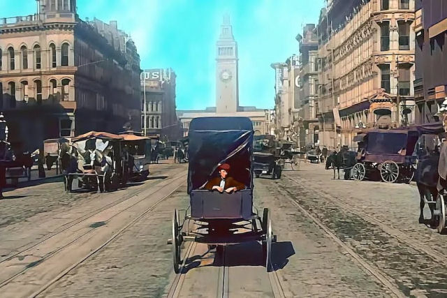 Imagens colorizadas percorrem  So Francisco quatro dias antes do devastador terremoto de 1906