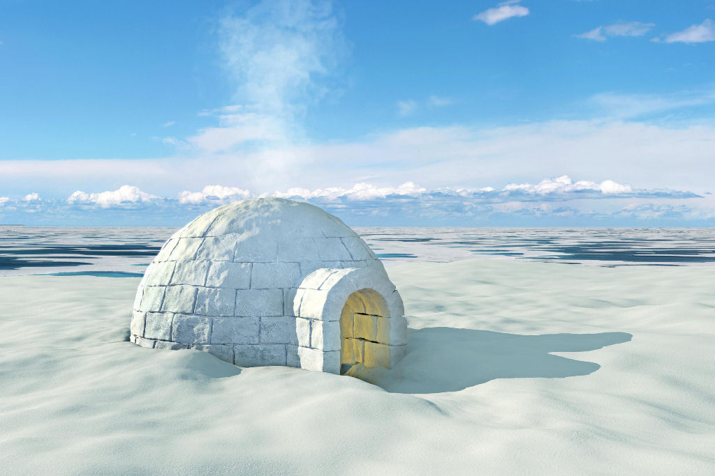 Como o 'efeito iglu' mantem o interior do abrigo com uma temperatura confortável?